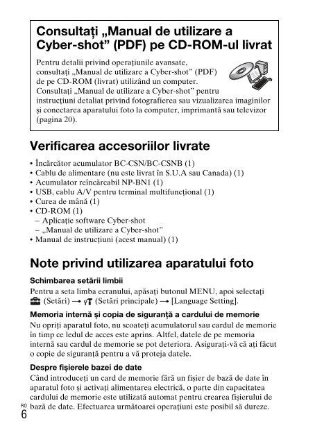 Sony DSC-W380 - DSC-W380 Consignes d&rsquo;utilisation Roumain