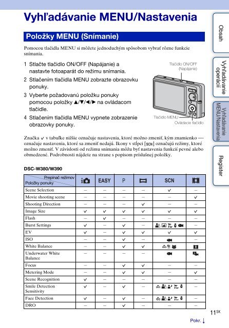 Sony DSC-W380 - DSC-W380 Guide pratique Slovaque