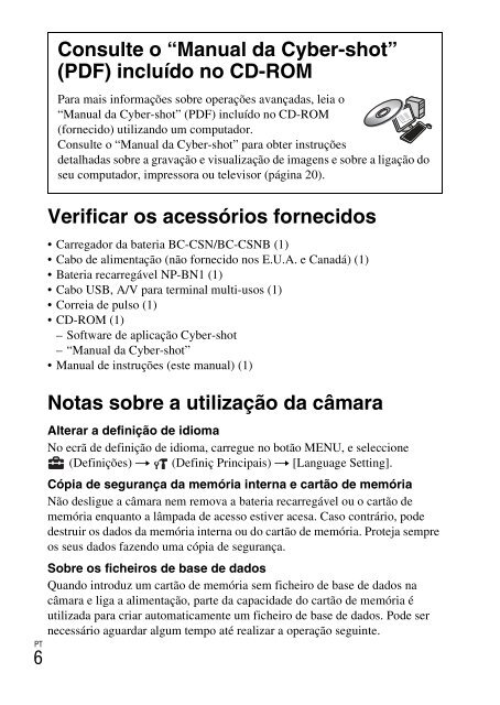 Sony DSC-W380 - DSC-W380 Consignes d&rsquo;utilisation Portugais