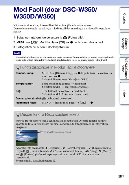 Sony DSC-W380 - DSC-W380 Consignes d&rsquo;utilisation Roumain