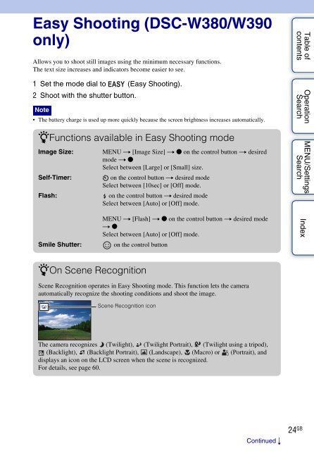 Sony DSC-W380 - DSC-W380 Guide pratique Anglais