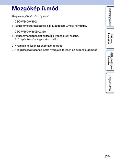 Sony DSC-W380 - DSC-W380 Guide pratique Hongrois
