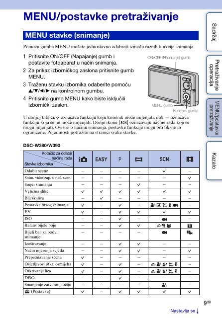 Sony DSC-W380 - DSC-W380 Guide pratique Croate