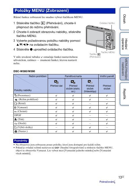 Sony DSC-W380 - DSC-W380 Guide pratique Tch&egrave;que