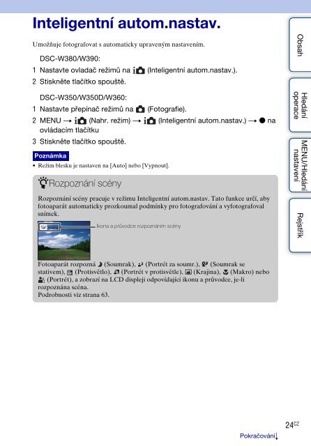 Sony DSC-W380 - DSC-W380 Guide pratique Tch&egrave;que