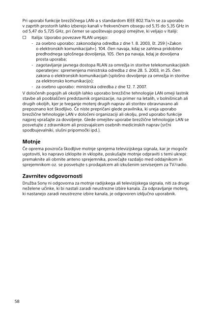 Sony SVJ2021V1E - SVJ2021V1E Documenti garanzia Sloveno