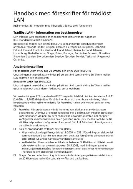 Sony SVJ2021V1E - SVJ2021V1E Documenti garanzia Norvegese