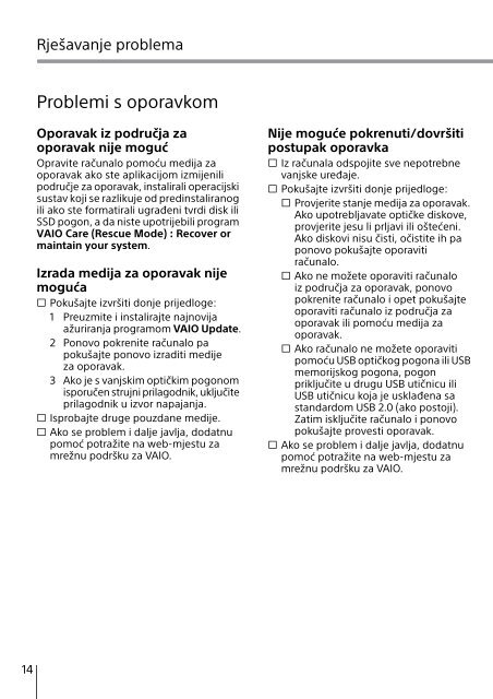 Sony SVJ2021V1E - SVJ2021V1E Guida alla risoluzione dei problemi Sloveno