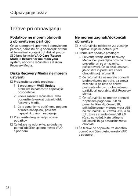 Sony SVJ2021V1E - SVJ2021V1E Guida alla risoluzione dei problemi Sloveno