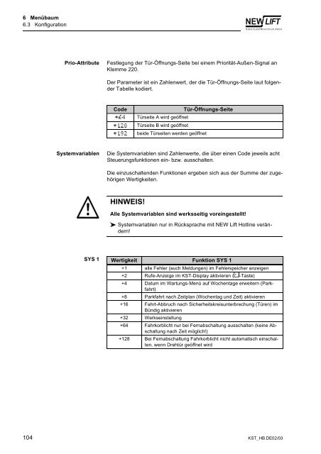 3 Benutzerschnittstelle der KST Steuerung - New Lift