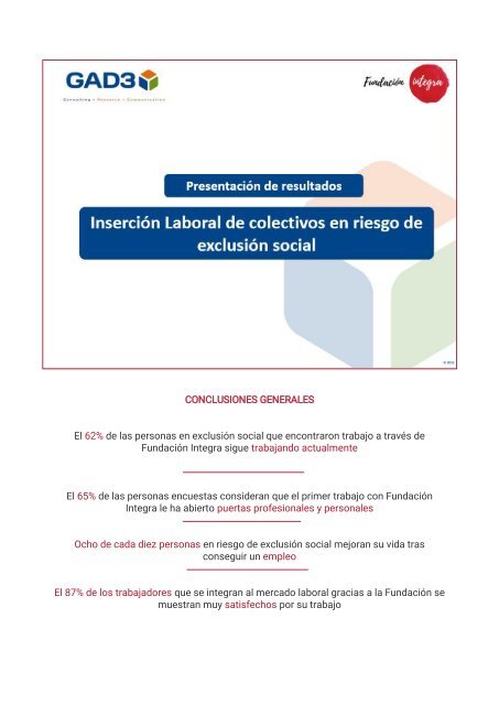 Conclusiones estudio integración laboral personas en exclusión Fundación Integra abril 2018