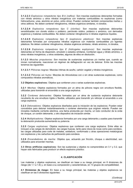 NTE INEN 743 - PREVENCIÓN DE INCENDIOS. CLASIFICACIÓN DE LOS MATERIALES EXPLOSIVOS