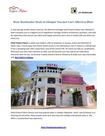 Wow Weekender Deals in Udaipur You Just Can’t Afford to Miss!