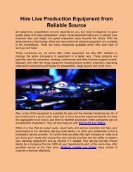 Hire Live Production Equipment from Reliable Source