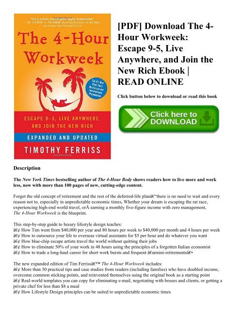 [PDF] Download The 4-Hour Workweek Escape 9-5  Live Anywhere  and Join the New Rich Ebook  READ ONLINE