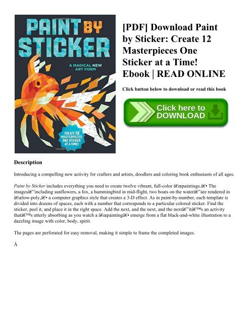 [PDF] Download Paint by Sticker Create 12 Masterpieces One Sticker at a Time! Ebook  READ ONLINE