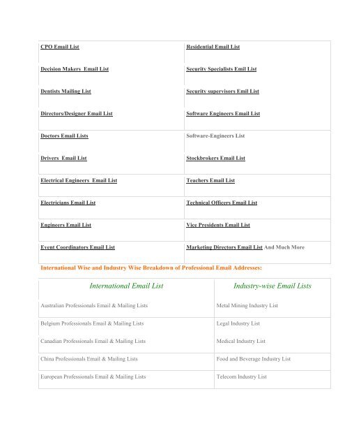 Professionals Email List : Accountants, Engineers, Architects, Librarians | Mails STORE