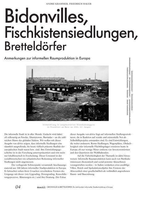 Bidonvilles & Bretteldörfer - Ein Jahrhundert informeller Stadtentwicklung in Europa, dérive –Zeitschrift für Stadtforschung, Heft 71 (2/2018)