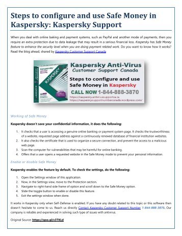 How to configure and use Safe Money in Kaspersky?
