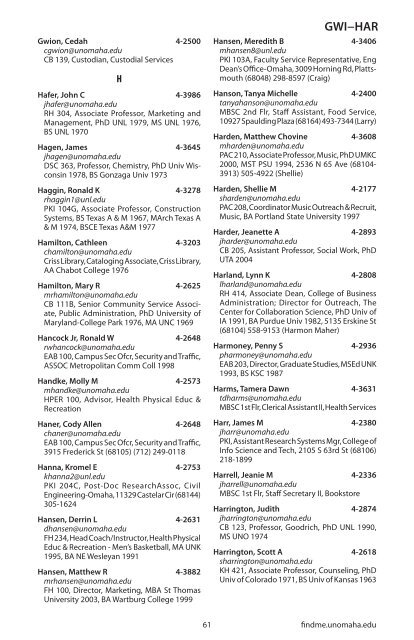 2009-2010 UNO Employee Directory - University of Nebraska