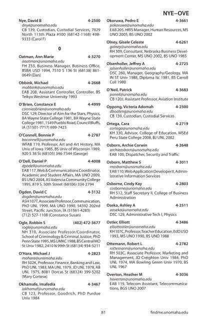 2009-2010 UNO Employee Directory - University of Nebraska