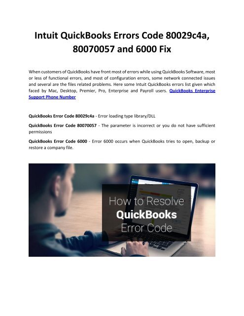 Intuit QuickBooks Errors Code 80029c4a, 80070057 and 6000 Fix