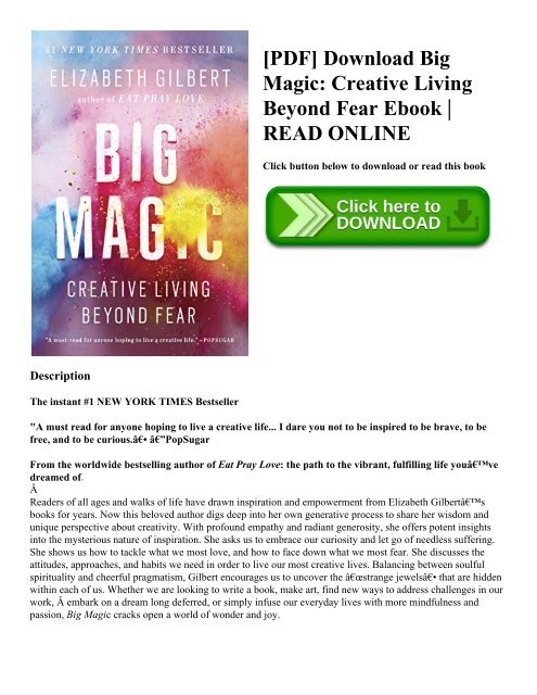 Pdf Download Big Magic Creative Living Beyond Fear Ebook - 