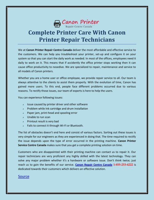 Complete Printer Care With Canon Printer Repair Technicians