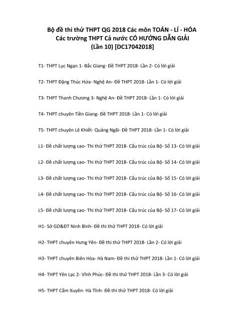 Bộ đề thi thử THPT QG 2018 Các môn TOÁN - LÍ - HÓA Các trường THPT Cả nước CÓ HƯỚNG DẪN GIẢI (Lần 10) [DC17042018]