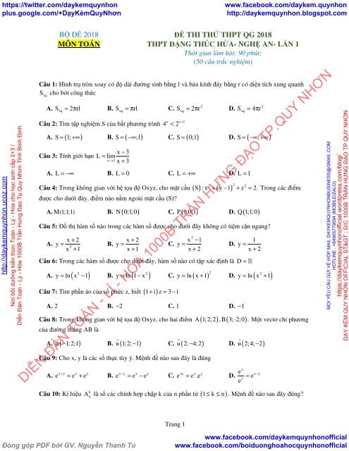 Bộ đề thi thử THPT QG 2018 Các môn TOÁN - LÍ - HÓA Các trường THPT Cả nước CÓ HƯỚNG DẪN GIẢI (Lần 10) [DC17042018]