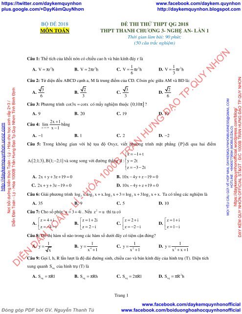 Bộ đề thi thử THPT QG 2018 Các môn TOÁN - LÍ - HÓA Các trường THPT Cả nước CÓ HƯỚNG DẪN GIẢI (Lần 10) [DC17042018]