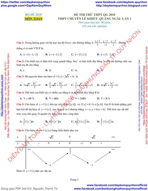 Bộ đề thi thử THPT QG 2018 Các môn TOÁN - LÍ - HÓA Các trường THPT Cả nước CÓ HƯỚNG DẪN GIẢI (Lần 10) [DC17042018]