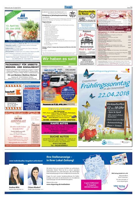 Wochen-Kurier 16/2018 - Lokalzeitung für Weiterstadt und Büttelborn