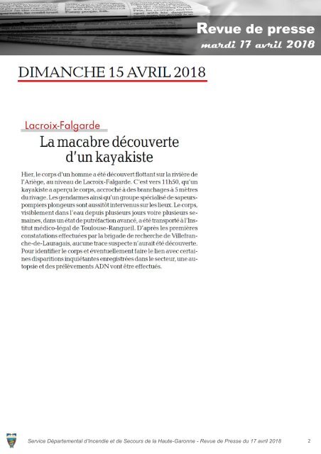 Revue de Presse du 18-04-2018