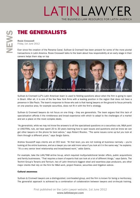 THE GENERALISTS - Sullivan & Cromwell