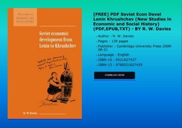 [FREE] PDF Soviet Econ Devel Lenin Khrushchev (New Studies in Economic and Social History) (PDF,EPUB,TXT) - BY R. W. Davies