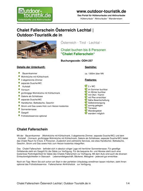 Chalet Fallerschein Österreich Lechtal | Outdoor-Touristik.de in
