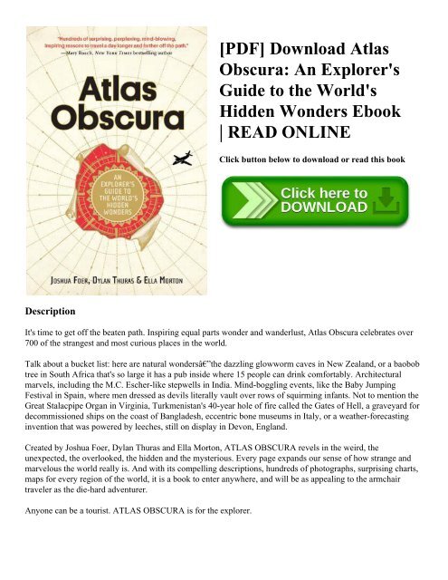 [PDF] Download Atlas Obscura An Explorer's Guide to the World's Hidden Wonders Ebook  READ ONLINE