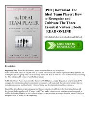 [PDF] Download The Ideal Team Player How to Recognize and Cultivate The Three Essential Virtues Ebook  READ ONLINE