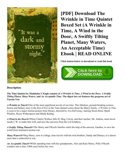 [PDF] Download The Wrinkle in Time Quintet Boxed Set (A Wrinkle in Time  A Wind in the Door  A Swiftly Tilting Planet  Many Waters  An Acceptable Time) Ebook  READ ONLINE