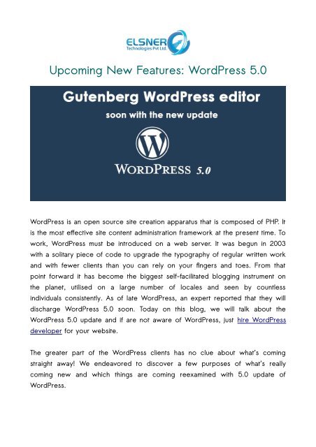 Upcoming New Features: WordPress 5.0