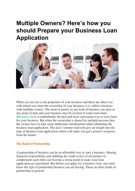 Multiple Owners Here’s how you should Prepare your Business Loan Application