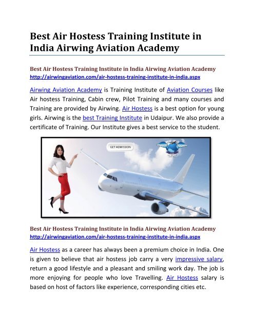 Best Air Hostess Training Institute in India Airwing Aviation Academy