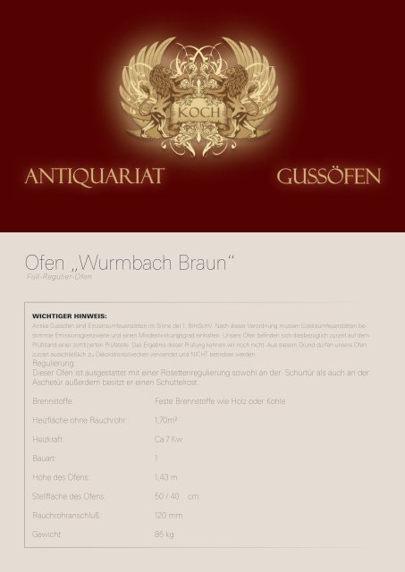 Gussöfen Antiquariat Ofen „Wurmbach Braun“ - Antike Gussöfen Koch