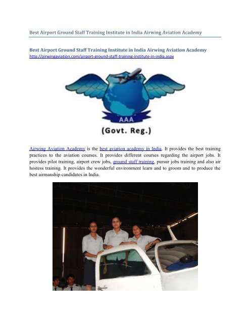 Best Airport Ground Staff Training Institute in India