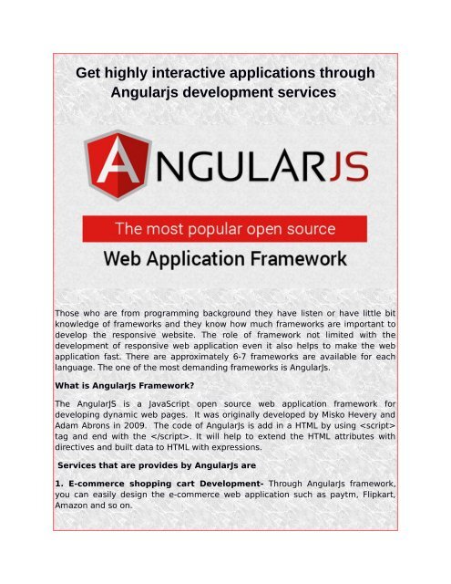 Get highly interactive applications through Angularjs development services 