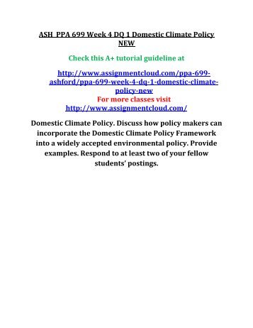ASH PPA 699 Week 4 DQ 1 Domestic Climate Policy NEW