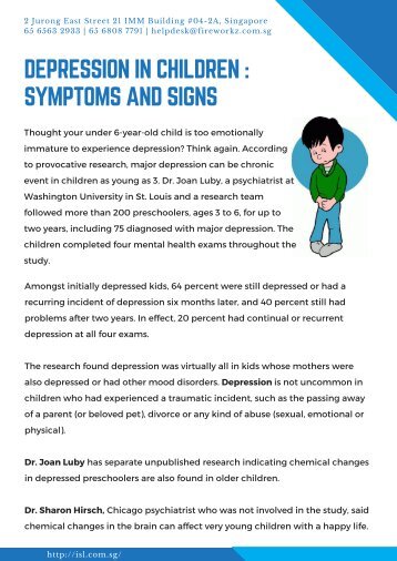 Depression in Children : Symptoms and Signs