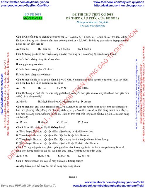 Bộ đề thi thử THPT QG 2018 Các môn TOÁN - LÍ - HÓA Các trường THPT Cả nước CÓ HƯỚNG DẪN GIẢI (Lần 11) [DC18042018]