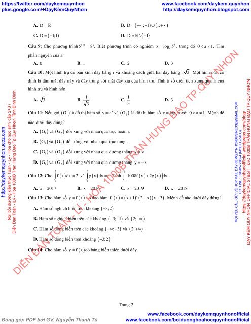 Bộ đề thi thử THPT QG 2018 Các môn TOÁN - LÍ - HÓA Các trường THPT Cả nước CÓ HƯỚNG DẪN GIẢI (Lần 11) [DC18042018]